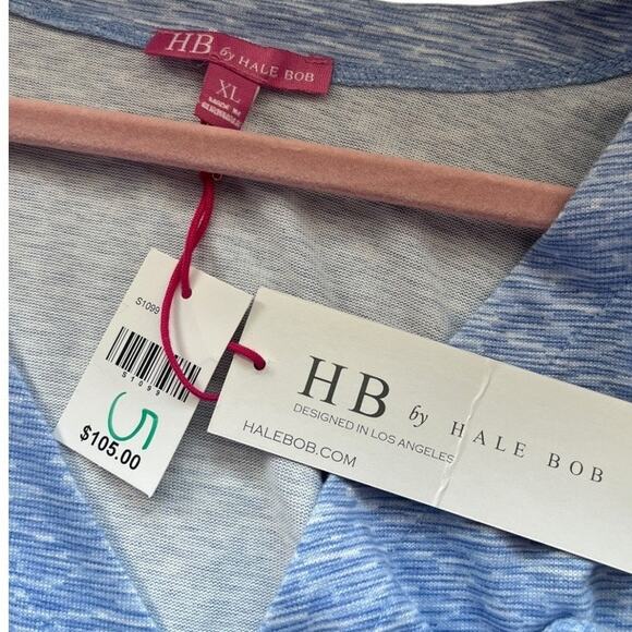 HB by Hale Bob heather blue pajama sleep set tie & button up pull on pant XL NWT - Picture 5 of 6